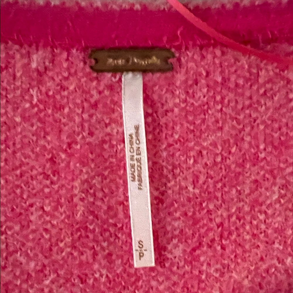 Free People Vivid Pink V-Neck Sweater - Picture 2 of 5